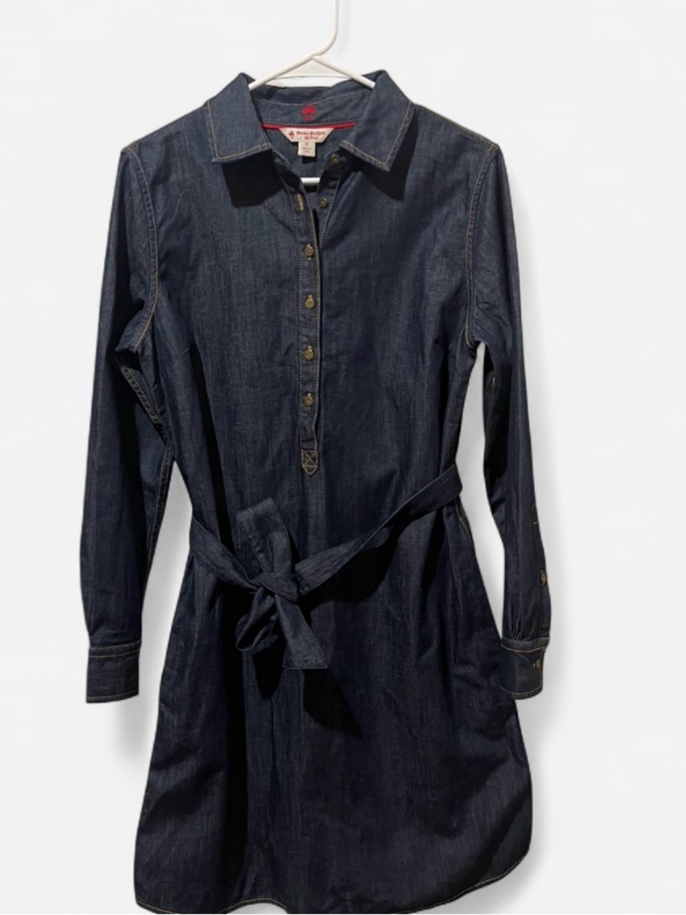 Brooks Brothers Dark Blue Denim Long-Sleeve Shirt Dress with Tie Belt